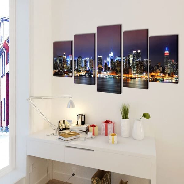 Set decorativo de lienzos para pared Nueva York noche 100 x 50 cm