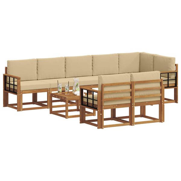 vidaXL Conjunto de sof&aacute;s de exterior con coj&iacute;n 9 pcs Natural y Beige