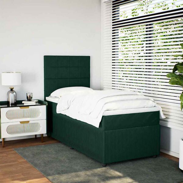 vidaXL Cama box spring con colch&oacute;n terciopelo verde oscuro 80x200 cm