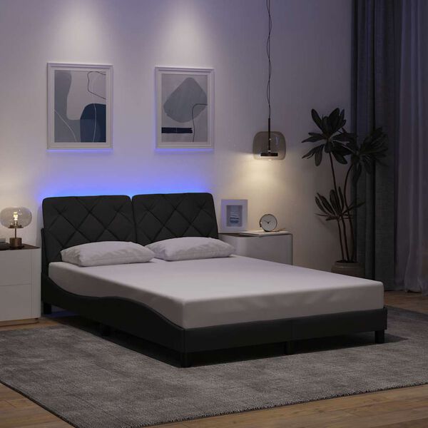 vidaXL Estructura de cama con LED sin colch&oacute;n gris oscuro 140x200 cm