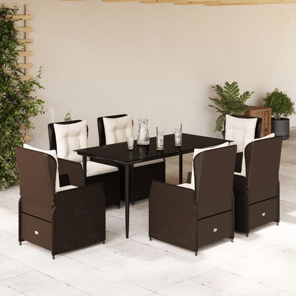 vidaXL Set comedor de jard&iacute;n 7 pzas con cojines rat&aacute;n sint&eacute;tico marr&oacute;n