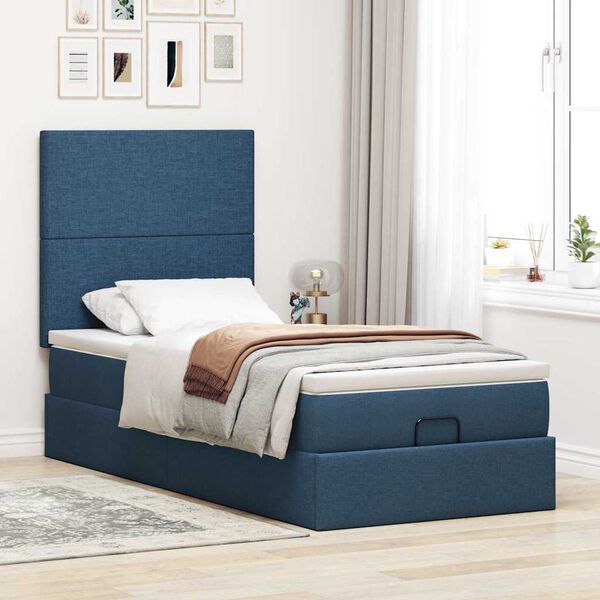 vidaXL Estructura de cama otomana con colch&oacute;n tela azul 80x200cm