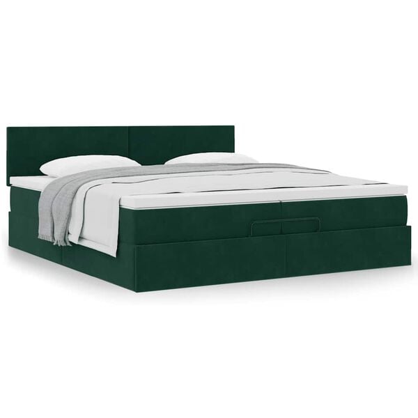 vidaXL Estructura de cama otomana con colch&oacute;n verde oscuro 200x200 cm