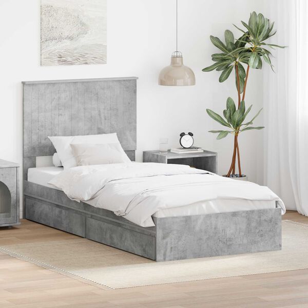 vidaXL Cama con almacenamiento con cabecera Gris Concreto 90 x 200 cm