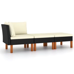 vidaXL Set muebles de jard&iacute;n 3 pzas rat&aacute;n sint&eacute;tico madera eucalipto