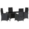 vidaXL Conjunto de Comedor de Jard&iacute;n 5 uds. Negro rat&aacute;n sint&eacute;tico