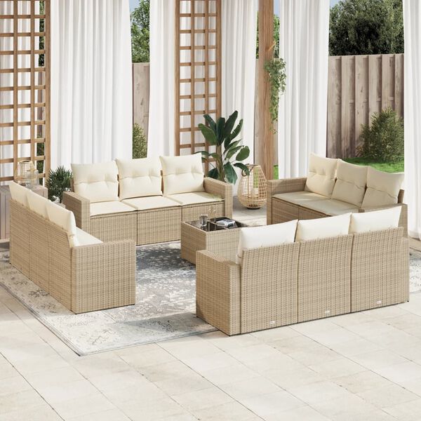vidaXL Set sof&aacute;s de jard&iacute;n con cojines 13 pzas rat&aacute;n sint&eacute;tico beige