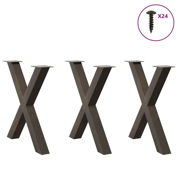 vidaXL Patas para mesa de comedor en forma de X (3 unidades, acero natural, 70 x 72-73 cm)