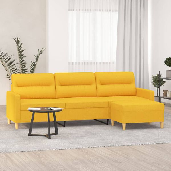 vidaXL Sof&aacute; de 3 plazas con taburete de tela amarillo claro 210 cm