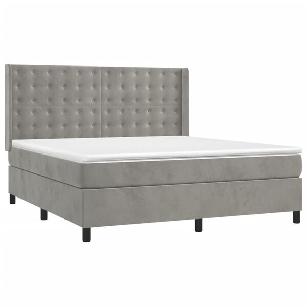 vidaXL Cama box spring colch&oacute;n y LED terciopelo gris claro 180x200 cm