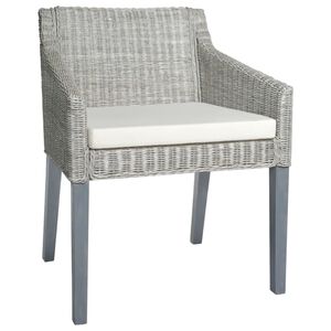 vidaXL Silla de comedor con coj&iacute;n rat&aacute;n natural gris