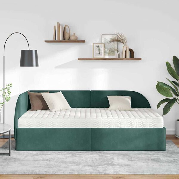 vidaXL Estructura de Cama Esquina con Colch&oacute;n 2 pcs Verde Terciopelo
