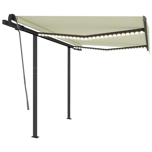 vidaXL Toldo autom&aacute;tico con LED y sensor de viento color crema 3x2,5 m