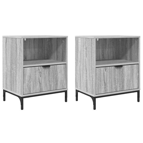 vidaXL Armario de Noche con caj&oacute;n 2 pcs Gris sonoma 49 x 36 x 61 cm