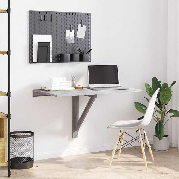 vidaXL Mesa de pared plegable contrachapada gris Sonoma 100x60x56 cm