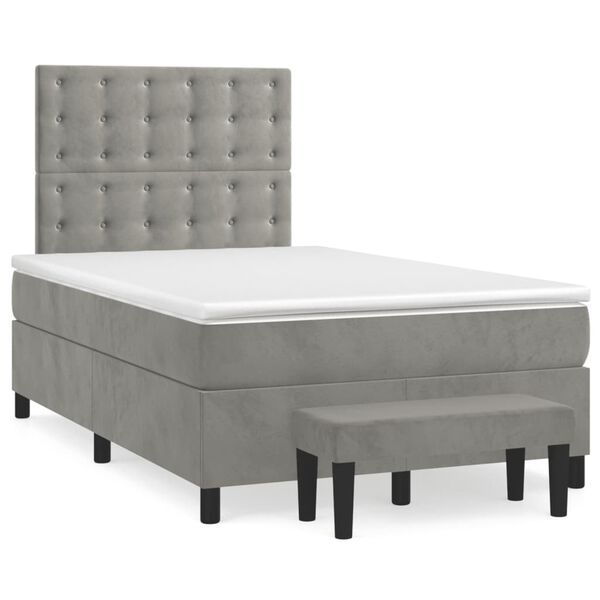 vidaXL Cama box spring con colch&oacute;n terciopelo gris claro 120x200 cm