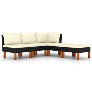 vidaXL Set de muebles de jard&iacute;n 5 pzas y cojines rat&aacute;n sint&eacute;tico negro