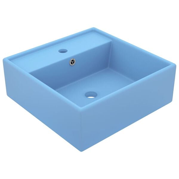 vidaXL Lavabo cuadrado rebosadero cer&aacute;mica azul claro mate 41x41 cm