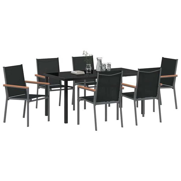 vidaXL Conjunto de Comedor de Jard&iacute;n 7 pcs Negro