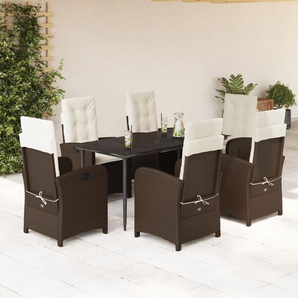 vidaXL Set comedor de jard&iacute;n 7 pzas con cojines rat&aacute;n sint&eacute;tico marr&oacute;n