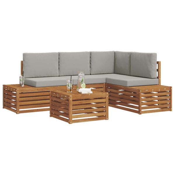 vidaXL Conjunto de sof&aacute;s de exterior 5 Pieza Gris Natural y Claro