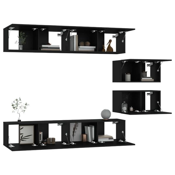 vidaXL Set de muebles para TV 6 piezas madera contrachapada negro