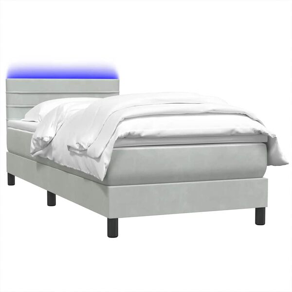 vidaXL Cama box spring con colch&oacute;n y LED terciopelo gris claro 90x210 cm