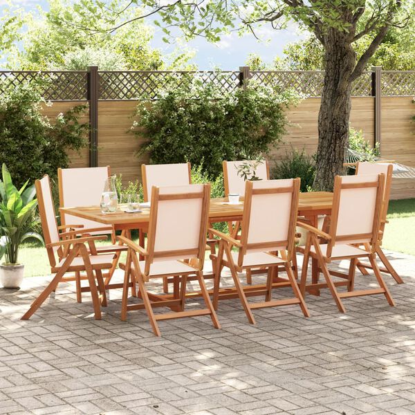 vidaXL Juego comedor de jard&iacute;n 9 pzas madera maciza acacia y textileno