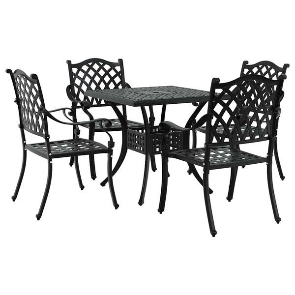 vidaXL Conjunto de mesa de jard&iacute;n 5 pcs Negro Aluminio fundido