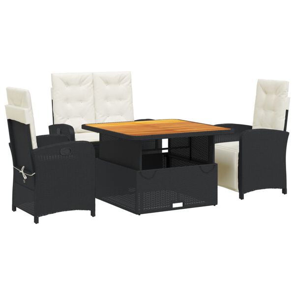vidaXL Set de muebles jard&iacute;n 5 pzas con cojines rat&aacute;n sint&eacute;tico negro