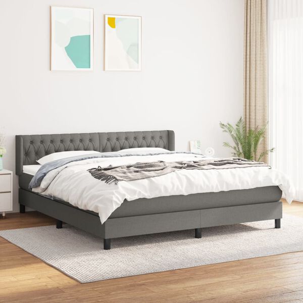 vidaXL Cama box spring con colch&oacute;n tela gris oscuro 180x200 cm