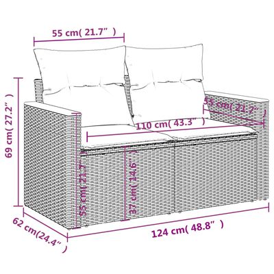 vidaXL Set de sofás de jardín 8 pzas y cojines ratán sintético gris