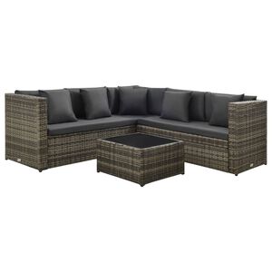 vidaXL Set de muebles de jard&iacute;n 4 pzas y cojines rat&aacute;n sint&eacute;tico gris