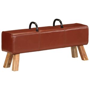 vidaXL Banco potro de gimnasio cuero aut&eacute;ntico marr&oacute;n 110 cm