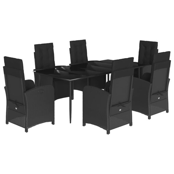 vidaXL Set de comedor de jard&iacute;n 7 pzas y cojines rat&aacute;n sint&eacute;tico negro