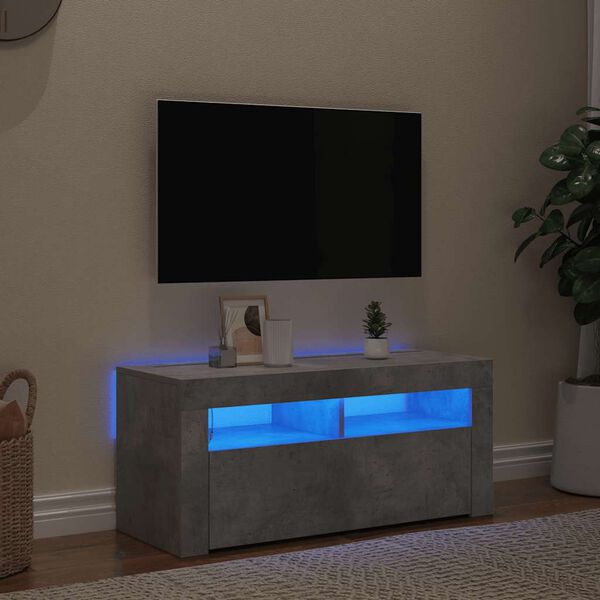 vidaXL Mueble de TV con luces LED gris hormig&oacute;n 90x35x40 cm