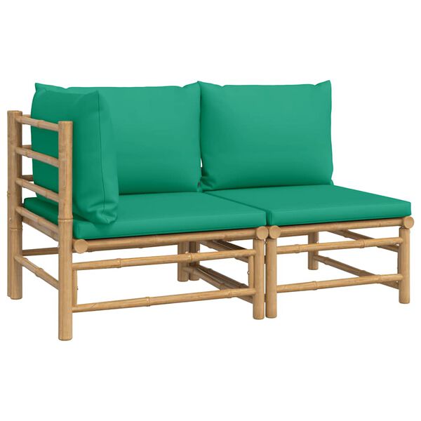vidaXL Set de muebles de jardín 2 piezas bambú con cojines verde
