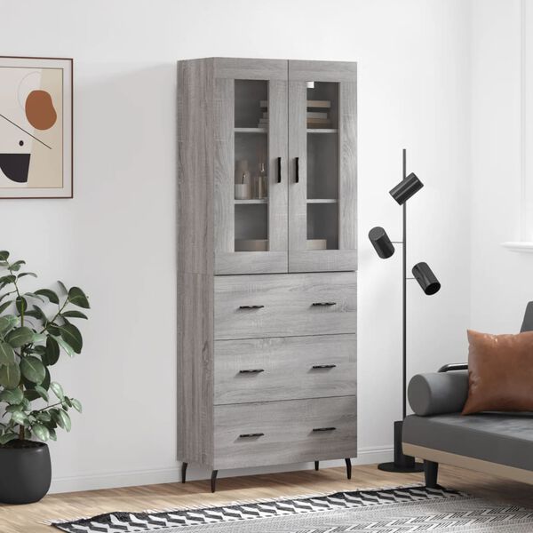 vidaXL Aparador alto madera contrachapada gris sonoma 69,5x34x180 cm
