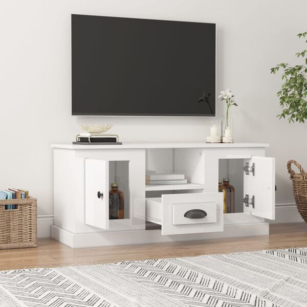 vidaXL Mueble de TV madera contrachapada blanco brillo 100x35,5x45 cm