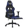 vidaXL Silla gaming de masaje y reposapiés cuero sintético negro azul