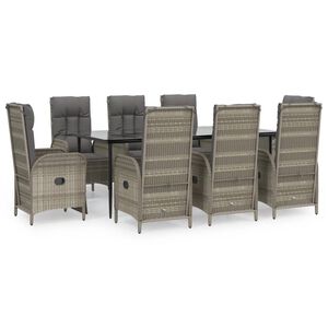 vidaXL Set comedor jardín 9 pzas y cojines ratán sintético negro gris