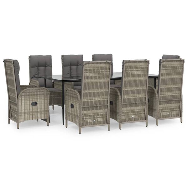 vidaXL Set comedor jardín 9 pzas y cojines ratán sintético negro gris