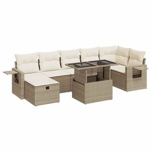 vidaXL Set de sof&aacute;s de jard&iacute;n y cojines 8 piezas rat&aacute;n sint&eacute;tico beige