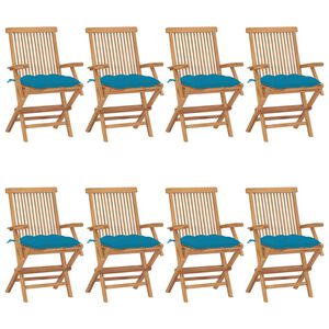 vidaXL Sillas de jard&iacute;n 8 uds madera teca con cojines azul claro