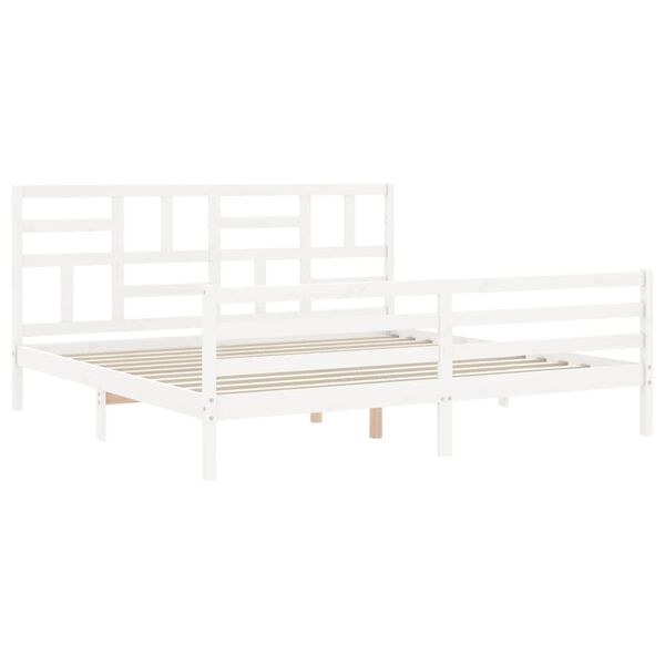 vidaXL Estructura cama de matrimonio con cabecero madera maciza blanco