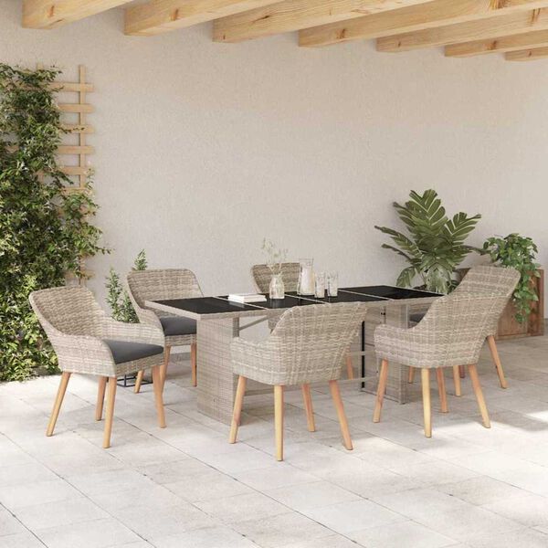 vidaXL Conjunto de Comedor de Jard&iacute;n 7 pcs Gris Claro rat&aacute;n sint&eacute;tico