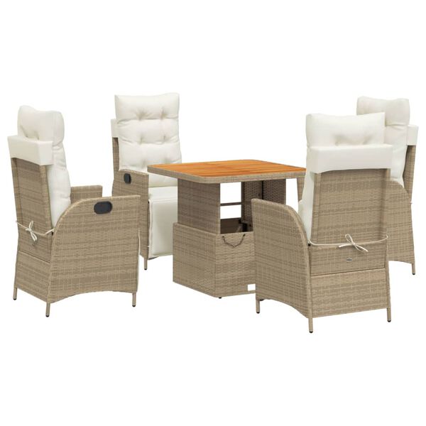 vidaXL Set comedor de jard&iacute;n 5 pzas con cojines rat&aacute;n sint&eacute;tico beige
