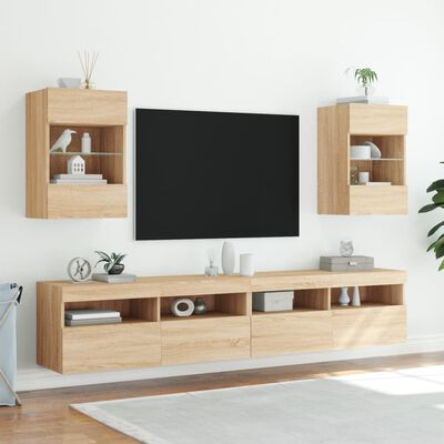 vidaXL Muebles TV de pared luces LED 2 uds roble Sonoma 40x30x60,5 cm