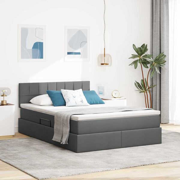 vidaXL Cama con almacenamiento y colchón Gris oscuro 140 x 190 cm