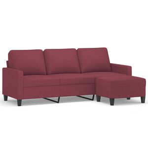 vidaXL Sof&aacute; de 3 plazas con taburete de tela rojo tinto 180 cm